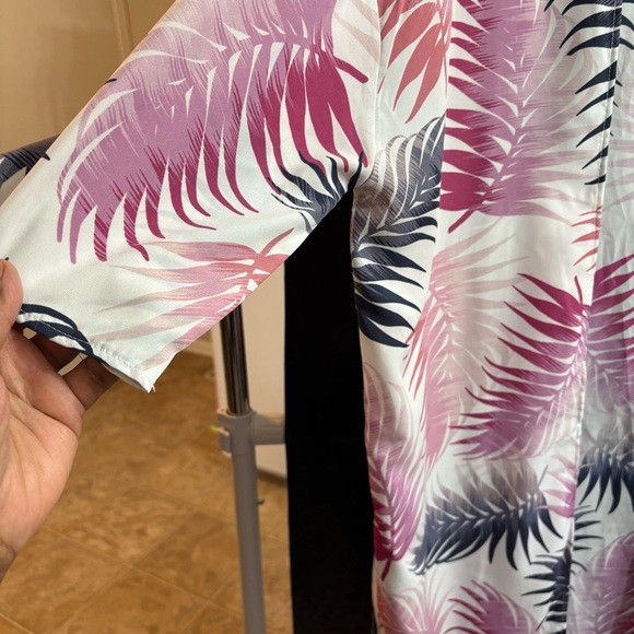 Carole Christian L/XL Pink and Purple Leaf Print Kimono Tropical Resort Vacation - Picture 2 of 6